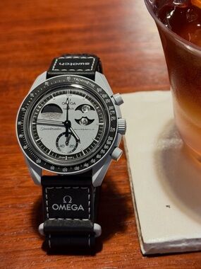 Swatch Silver and Black Speedmaster-Style